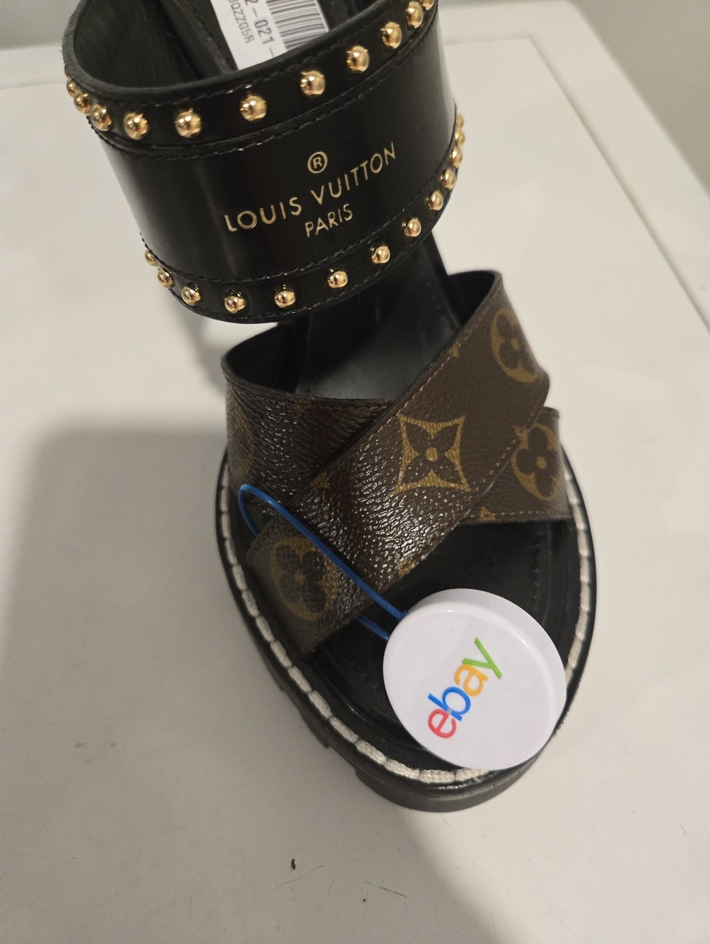 Louis Vuitton Black & Brown Monogram Studded Platform Sandals Eu 37.5 - Picture 10 of 13
